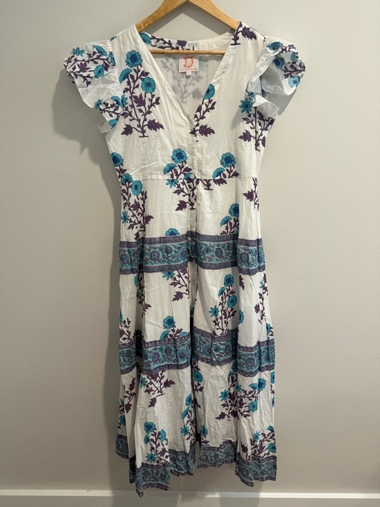 Victoria Dunn Dresses & Skirts - Victoria Dunn Long Maxi Dress White Blue Flowy Block Print Size Small Boho